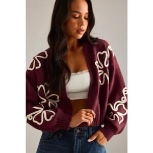 NWT Anthropologie Dimensional Floral Motif Crop Cardigan. One Size.